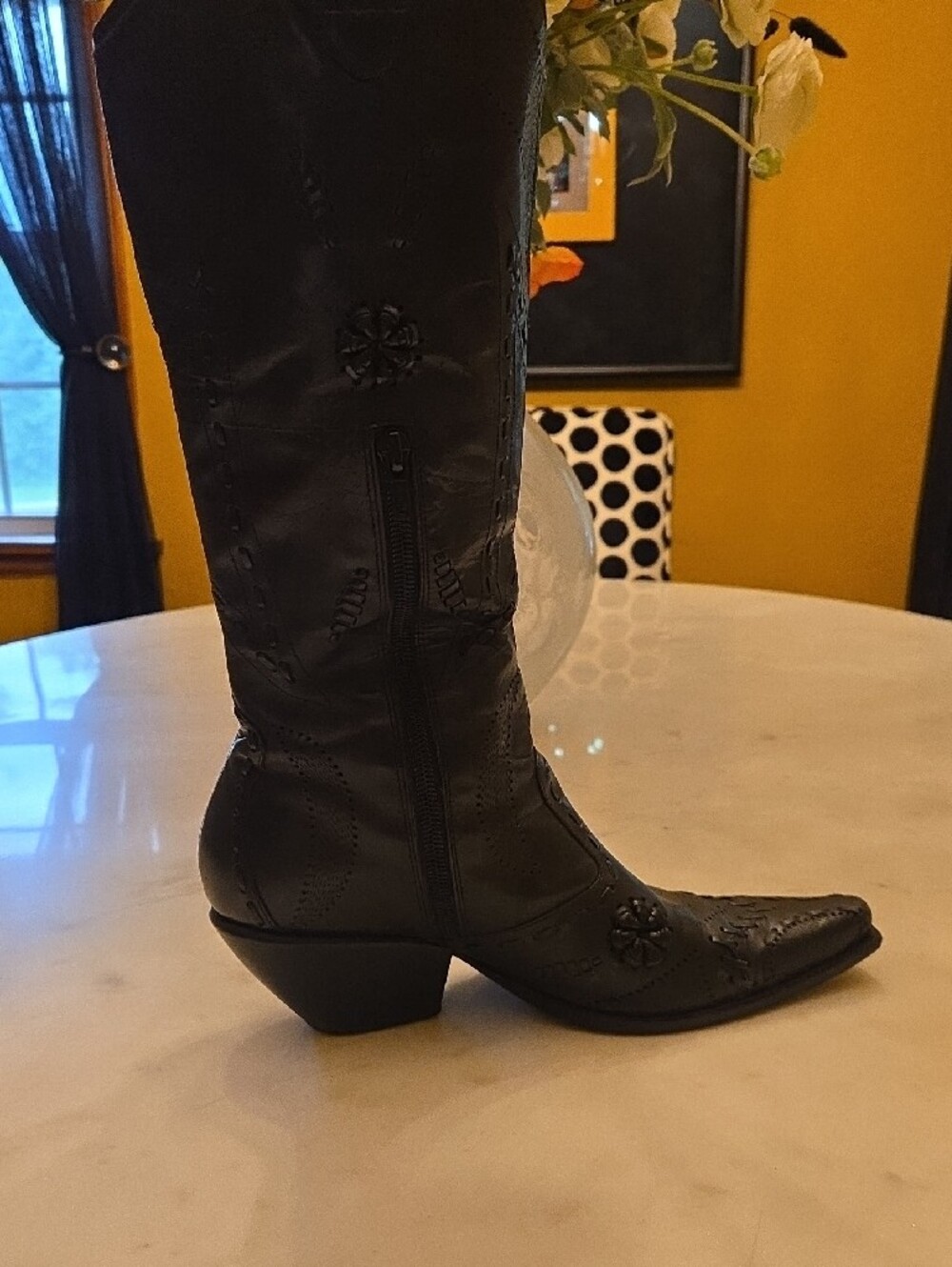 BCBGirls Black Leather  Boots with Side Zip - Picture 7 of 12